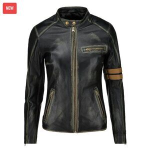 Vintage Cafe Racer Genuine Leather Jacket Women's Moto Biker Style Slim Fit